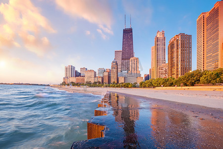 美国芝加哥市中心的天际线城市景观