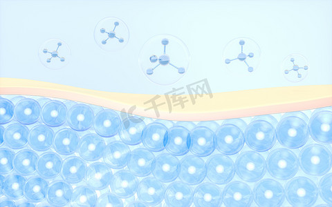 皮肤细胞吸收分子，3d 渲染。