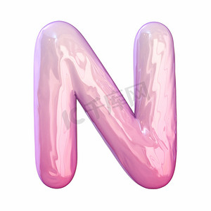 字体摄影照片_粉色乳胶光面字体 Letter N 3D