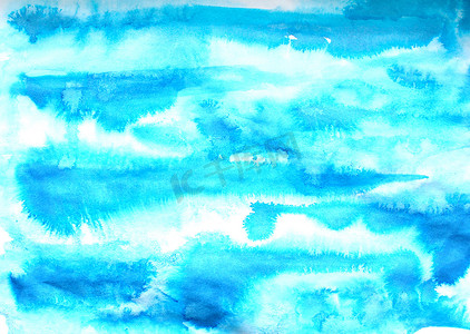 装饰图案水墨画摄影照片_Grunge 纸张纹理上的抽象蓝色水墨画。