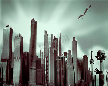 虚拟城市景观的抽象图像
