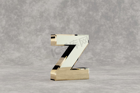 金色 3d 字母 Z 小写。