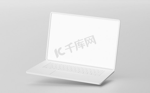 简约浮动笔记本电脑空白屏幕样机，3d 渲染