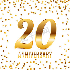 庆祝 20 周年会徽模板设计与金色数字海报背景。