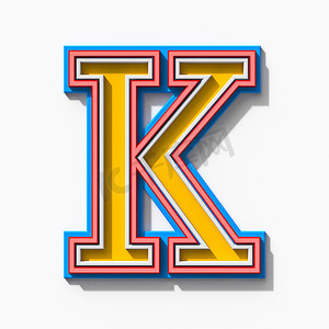 带有阴影的 Slab serif 彩色轮廓字体 Letter K 3D