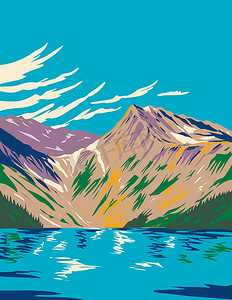 Ecrins 国家公园在 Dauphine Alps 格勒诺布尔以南和 Gap 以北在 Isere 和 Hautes-Alpes France 装饰艺术 WPA 海报艺术