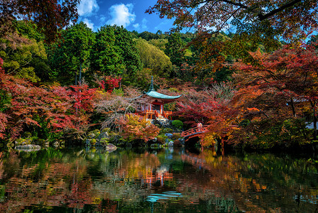 ji摄影照片_秋天，京都有五颜六色的枫树的 Daigo-ji 寺