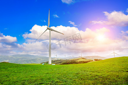 绿色校园摄影照片_风力涡轮机发电。南 K 生态绿色校园