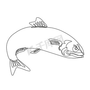 愤怒的大西洋鲱鱼沙丁鱼跳跃连续线条绘制