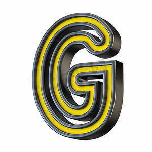 黄色黑色轮廓字体字母 G 3d