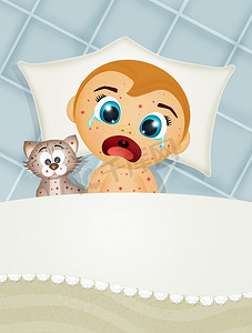 床上有水痘的婴儿