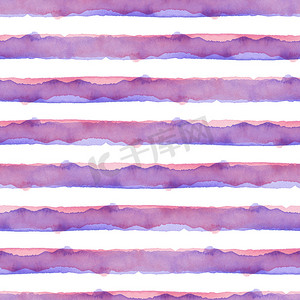 白色条纹纸张摄影照片_抽象粉红色蓝色条纹水彩背景。织物纺织品和纸张的线无缝图案。