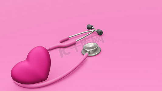 一个桃红色听诊器和一颗心