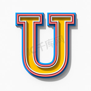 字体海报摄影照片_带有阴影的 Slab serif 彩色轮廓字体 Letter U 3D