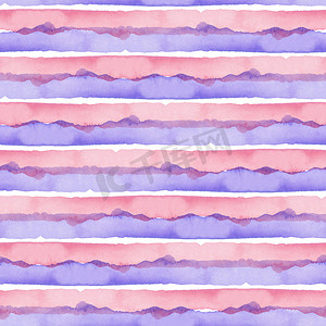 抽象粉红色蓝色条纹水彩背景。织物纺织品和纸张的线无缝图案。