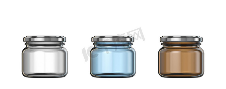 白色、蓝色和棕色小玻璃罐模板3D