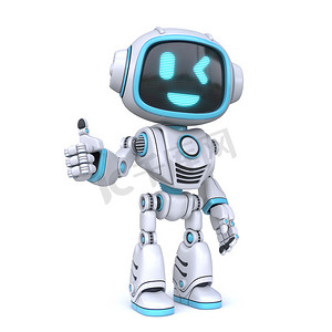 可爱的蓝色机器人竖起大拇指 3D