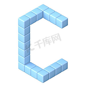 蓝色立方体正交字体 Letter C 3D