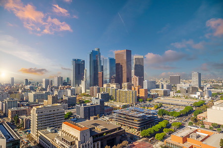 洛杉矶市中心的城市天际线，洛杉矶的城市景观