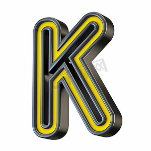 黄色黑色轮廓字体字母 K 3d
