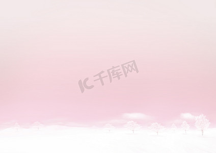 冬季水平纸背景中的粉色天空和雪地