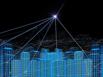 3D 区块链城市、城市概念网络或数字城市