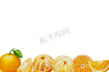 夏季果汁系列摄影照片_绘画夏季橙色系列，孤立。