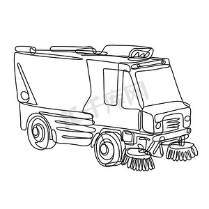 街道清扫车或街道清洁卡车侧视图连续线图