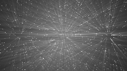 光线粒子摄影照片_黑暗空间中的许多明亮光线，抽象计算机生成的背景，3D 渲染