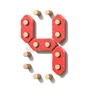 木制玩具红色数字数字 4 四 3D