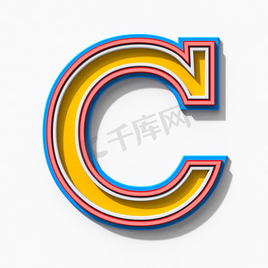带阴影字母 C 3D 的平板衬线彩色轮廓字体