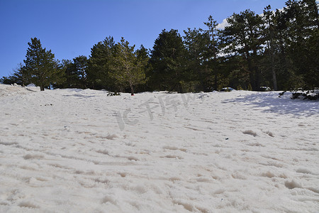 蓝色冬日雪花摄影照片_雪山风景在一个明亮的冬日