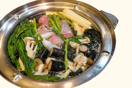 白色孤立的寿喜烧韩国食品
