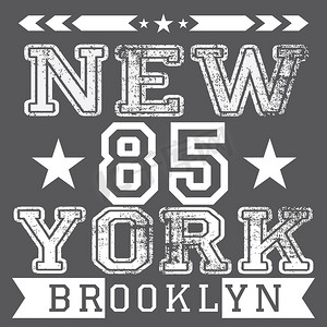 纽约市复古复古版式海报、T 恤印刷设计、矢量徽章贴花标签