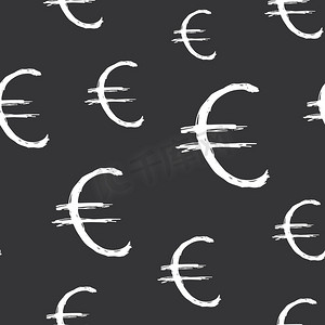 货币图案摄影照片_欧元符号图标刷刻字无缝图案，垃圾书法符号背景，矢量图
