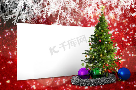 冬天海报摄影照片_海报与圣诞树的合成图像