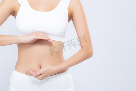 特写亚洲女性减肥美丽的身体饮食与健康的压力