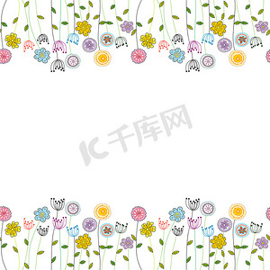 春天背景边框摄影照片_无缝滑稽花卉边框