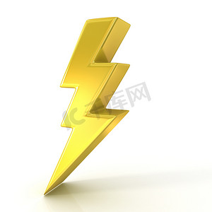 闪电符号，3D 金色标志