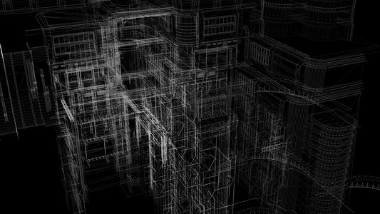城市线框模型 — 3D渲染