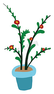 花盆里的红花，插图，白色背景上的矢量