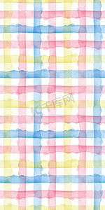斜条纹底纹摄影照片_格子水彩抽象黄色粉色蓝色条纹背景。