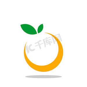 绿色食物插图摄影照片_橙色水果矢量标志模板插图设计插图设计。