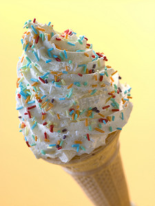 儿童冰淇淋摄影照片_糖粉搅打蛋筒冰淇淋