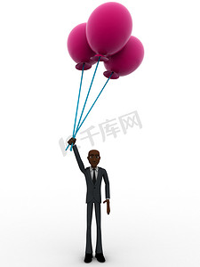 3d立体气球摄影照片_3d 立体人持有大粉红色气球概念