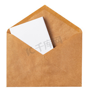 明信片模板摄影照片_回收的牛皮纸信封隔离白色背景