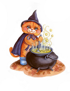 巫师猫酿造魔法药剂。
