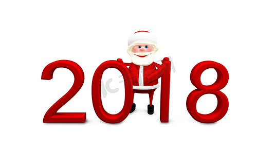 2018红色摄影照片_圣诞老人和红色铭文 2018 年的 3D 插图