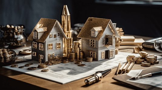 房屋模型银金硬币贷款协议和木板