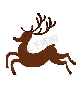 驯鹿奔跑或飞行剪影圣诞节图标矢量平面矢量图在白色上隔离